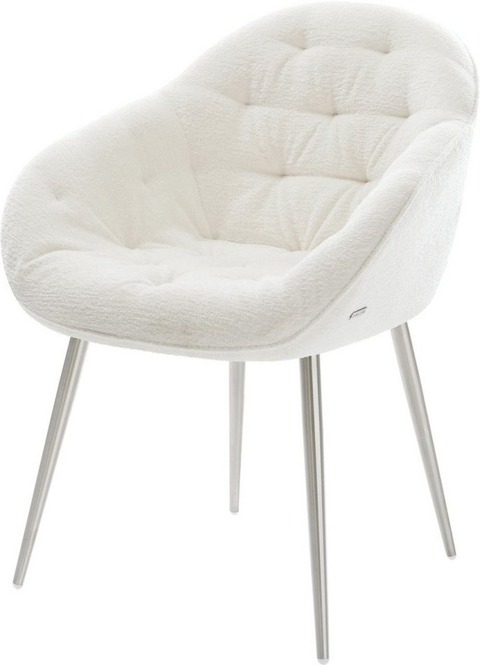 DELIFE Polsterstuhl Gaio-Flex, 4-Fuß konisch Edelstahl Bouclé Soft Beige – Bild 2 von 5