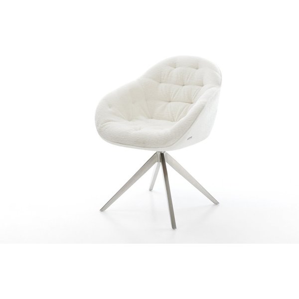 DELIFE Polsterstuhl Gaio-Flex, Kreuzgestell breit Edelstahl Bouclé Soft Beige 360° drehbar Wippfunkti