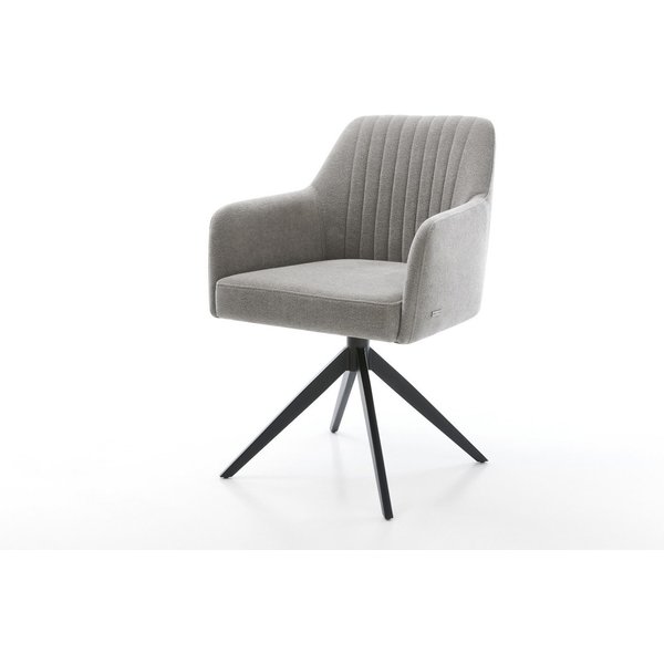 DELIFE Polsterstuhl Greg-Flex, Kreuzgestell breit Schwarz Strukturstoff Soft Grau 360° drehbar Wippfu