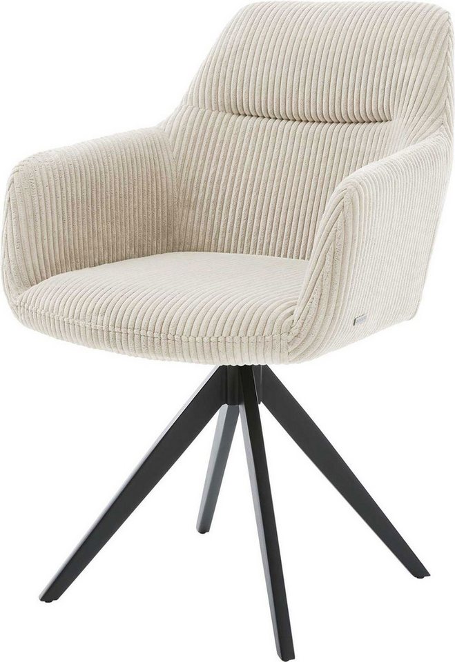 DELIFE Polsterstuhl Pejo-Flex, Kreuzgestell kantig Schwarz Cord Beige Taschenfederkern – Bild 2 von 5