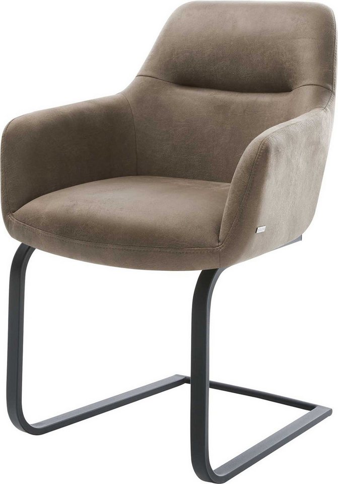 DELIFE Polsterstuhl Pejo-Flex, Freischwinger flach Schwarz Mikrofaser Taupe Vintage Taschenfederkern – Bild 2 von 5