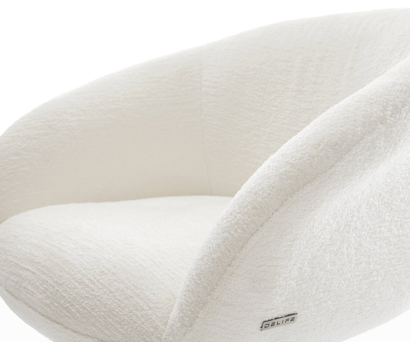 DELIFE Polsterstuhl Vinka-Flex, mit Armlehnen Kufengestell Edelstahl Bouclé Soft Beige Taschenfederker – Bild 5 von 5