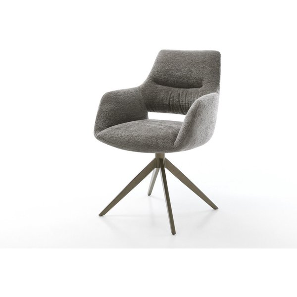 DELIFE Polsterstuhl Yago-Flex, mit Armlehnen Kreuzgestell breit Effektfinish Titan Bouclé Soft Schlam