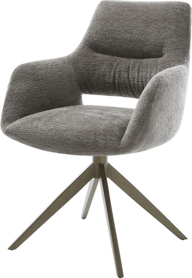 DELIFE Polsterstuhl Yago-Flex, mit Armlehnen Kreuzgestell breit Effektfinish Titan Bouclé Soft Schlam – Bild 2 von 5