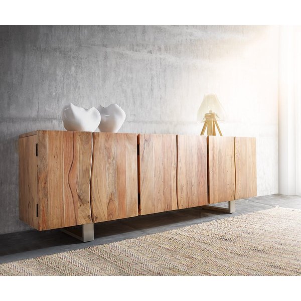 DELIFE Sideboard Live-Edge, Akazie Natur 220 cm 6 Türen Massivholz Baumkante Sideboard