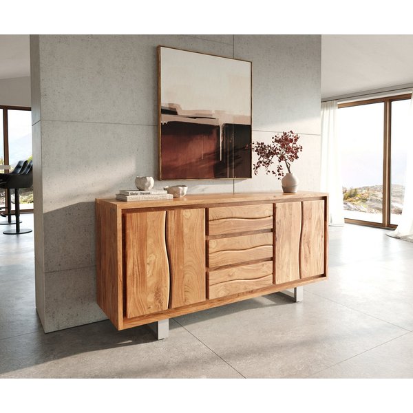 DELIFE Sideboard Live-Edge, 170 cm Akazie natur 3 Schübe 4 Türen Sideboard