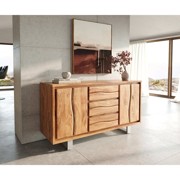 DELIFE Sideboard Live-Edge, Akazie Natur 147 cm 2 Türen 3 Schübe Baumkante Sideboard