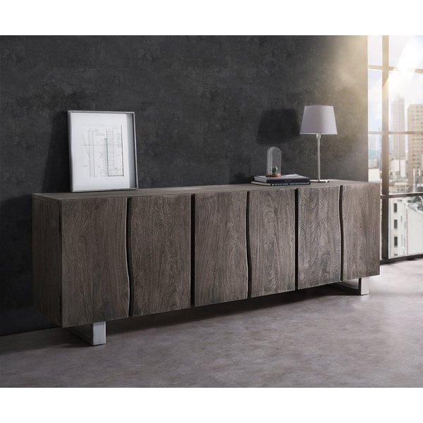 DELIFE Sideboard Live-Edge, Akazie Platin 220 cm 6 Türen Massivholz Baumkante Sideboard