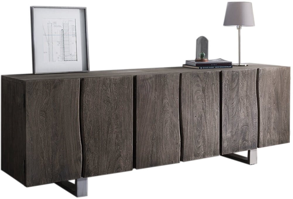 DELIFE Sideboard Live-Edge, Akazie Platin 220 cm 6 Türen Massivholz Baumkante Sideboard – Bild 2 von 5