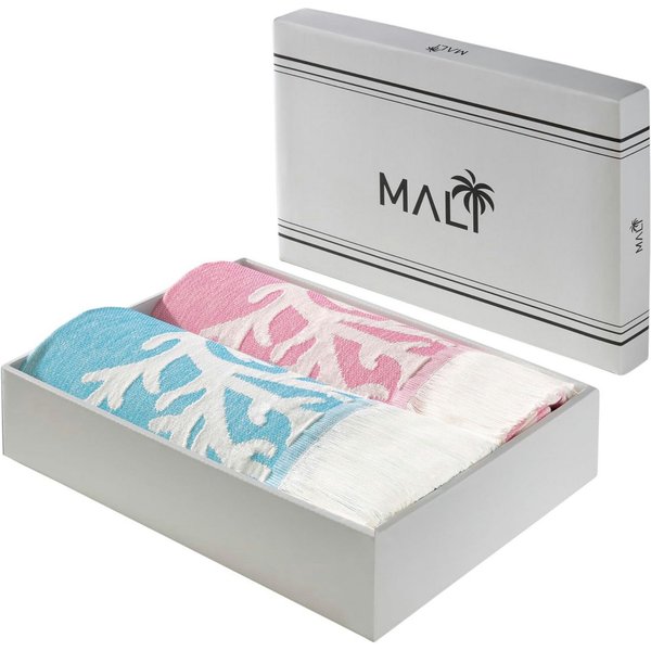 Delindo Lifestyle Hamamtuch Mali, 2er Set, 100x180, rosa blau, Strandtuch, Geschenkbox, Baumwolle (2er-Set)