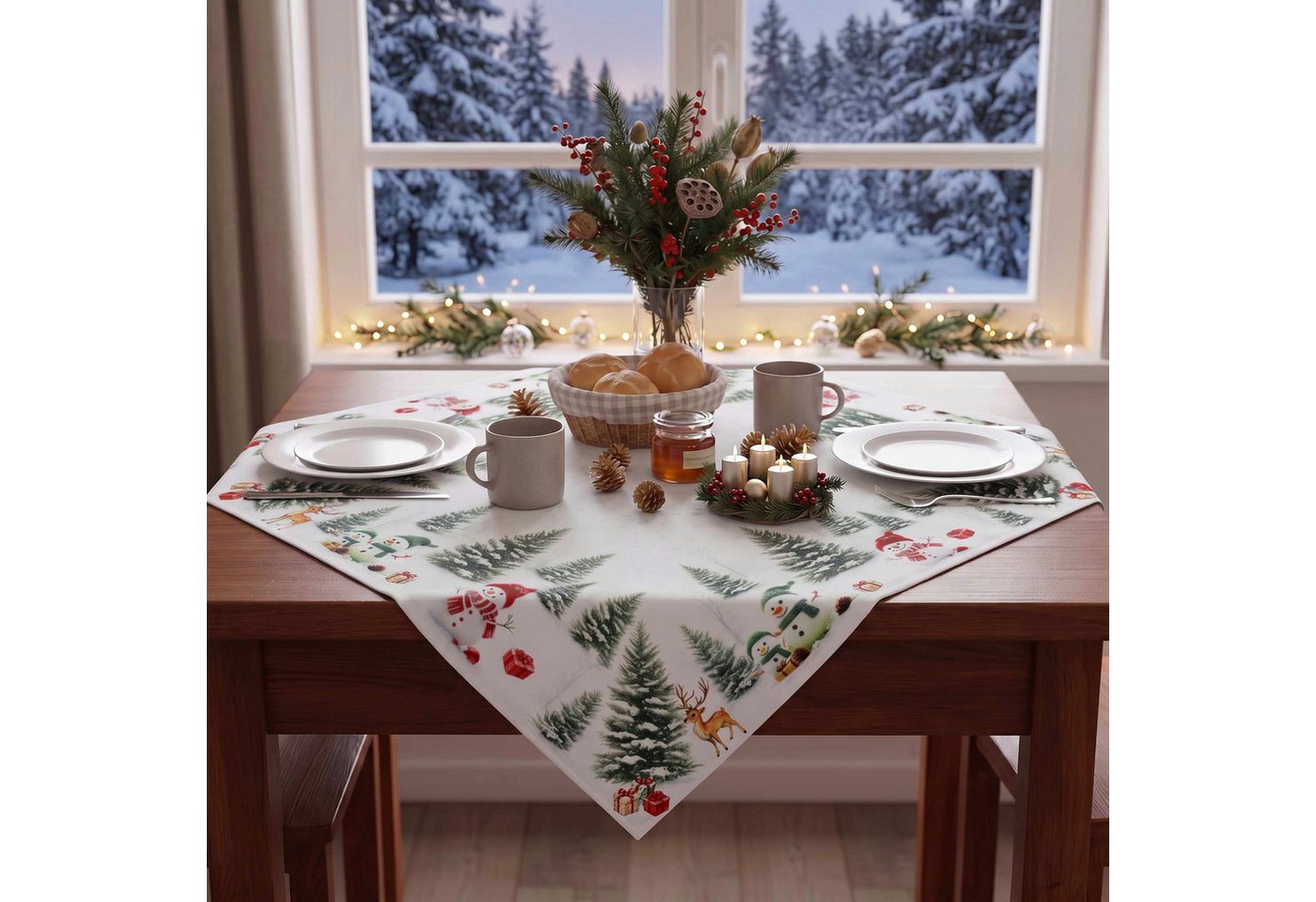 Delindo Lifestyle Mitteldecke Glitzer, Tischdecke zu Weihnachten, 85x85 cm – Bild 4 von 5