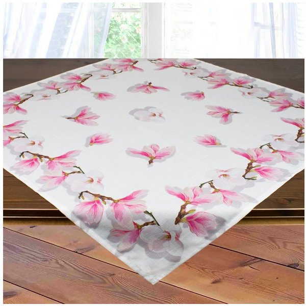 Delindo Lifestyle Mitteldecke Magnolien, Glattes Gewebe, bedruckt