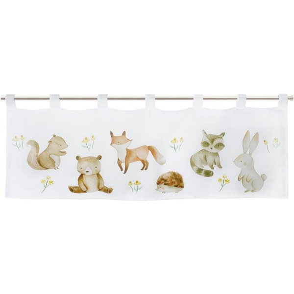 Delindo Lifestyle Scheibengardine Bistrogardine mit schlaufen, Waldtiere, 45x120 cm, weiß (1 St), Schlaufen, halbtransparent, mit Digitaldruck