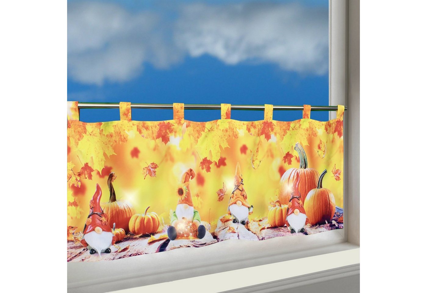 Delindo Lifestyle Scheibengardine Herbst, Bistrogardine (1 St), Schlaufen, blickdicht, mit LED-Lichterkette – Bild 2 von 5