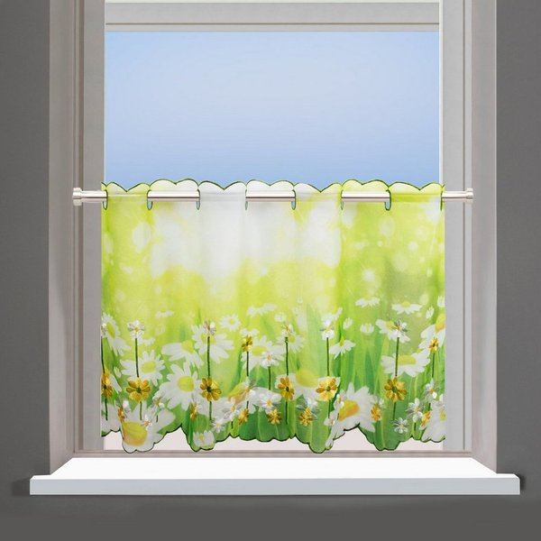 Delindo Lifestyle Scheibengardine Margeriten (1 St), Stangendurchzug, transparent, Voile, zwei Größen