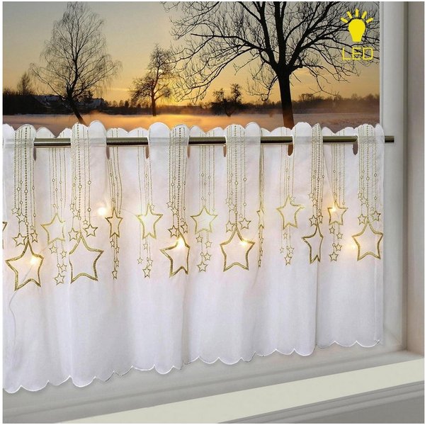Delindo Lifestyle Scheibengardine STERNENREGEN, 1 Stück, blickdicht, Stangendurchzug, LED-Beleuchtung (1 St), Stangendurchzug, blickdicht, Microfaser, HxB: 45x1