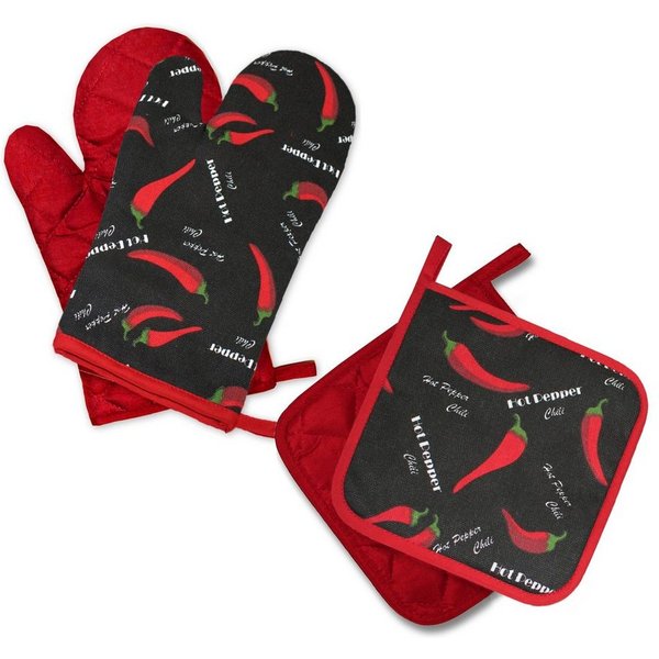 Delindo Lifestyle Topfhandschuhe und Topflappen, Ofenhandschuhe, Baumwoll-Mix, (4-tlg), Hitzebeständig bis 250 °C für maximal 15 Sekunden