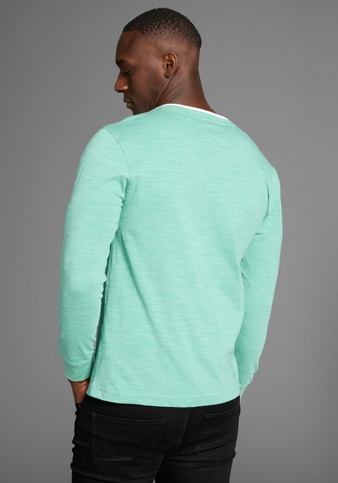DELMAO Henleyshirt Langarm, melierte Optik, Henleykragen, aus Baumwollmischung – Bild 2 von 5