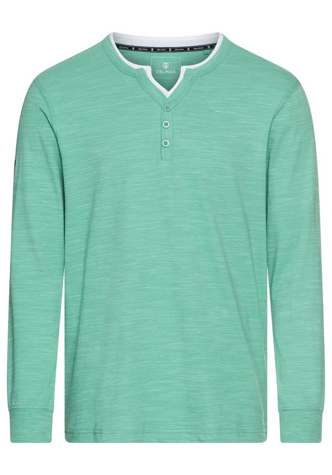 DELMAO Henleyshirt Langarm, melierte Optik, Henleykragen, aus Baumwollmischung – Bild 5 von 5