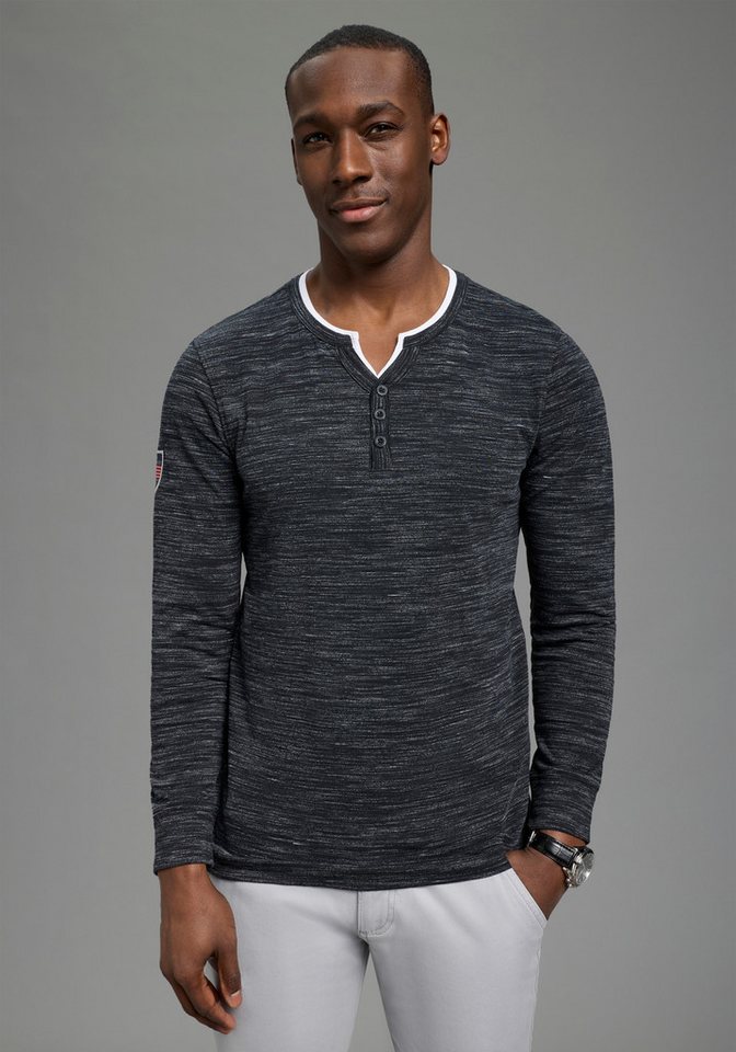 DELMAO Henleyshirt Langarm, melierte Optik, Henleykragen, aus Baumwollmischung – Bild 2 von 5