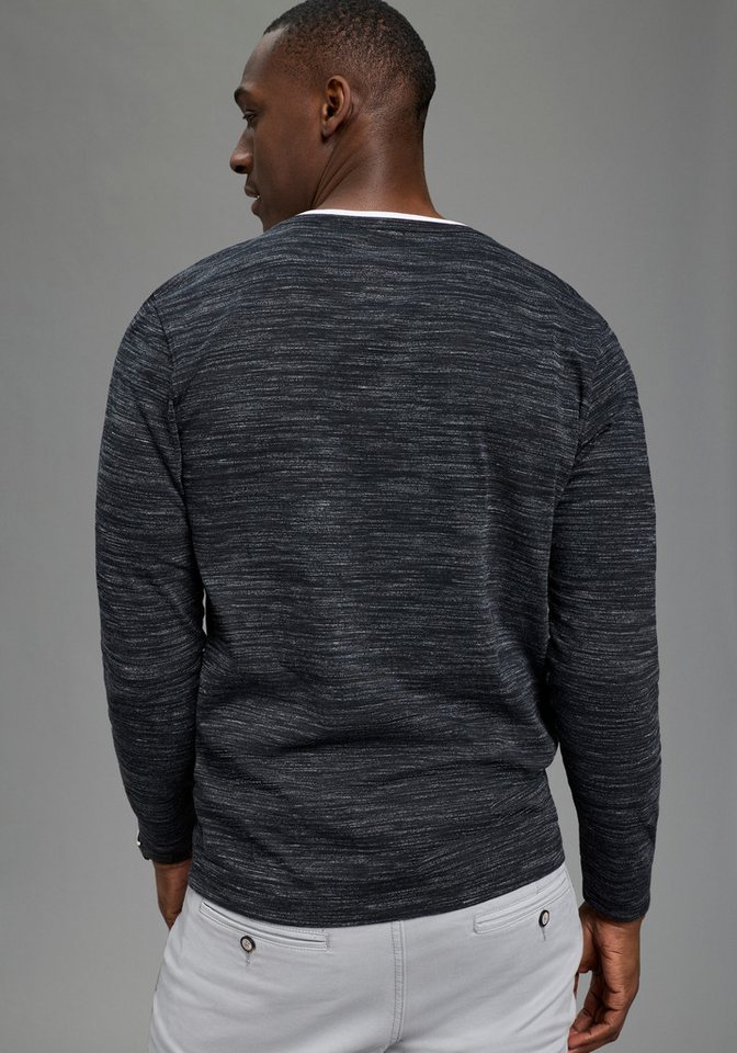 DELMAO Henleyshirt Langarm, melierte Optik, Henleykragen, aus Baumwollmischung – Bild 3 von 5
