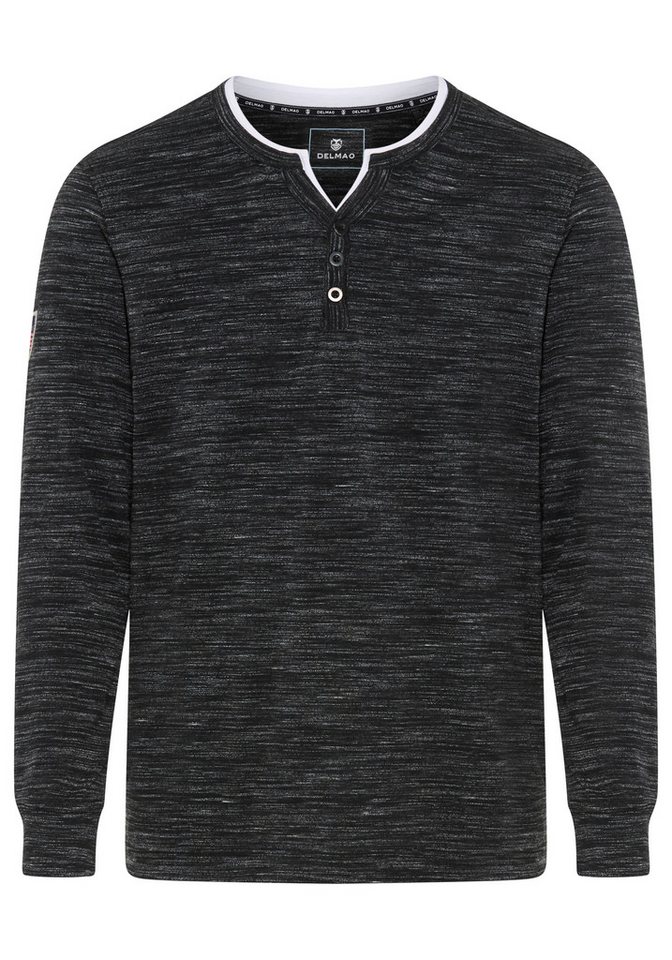 DELMAO Henleyshirt Langarm, melierte Optik, Henleykragen, aus Baumwollmischung – Bild 5 von 5