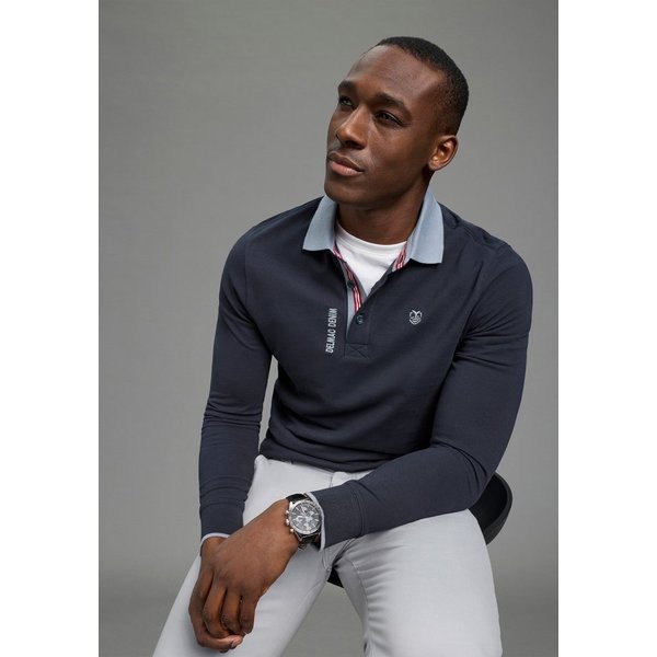 DELMAO Langarm-Poloshirt Langarm, aus atmungsaktivem Piqué-Stoff, Polokragen