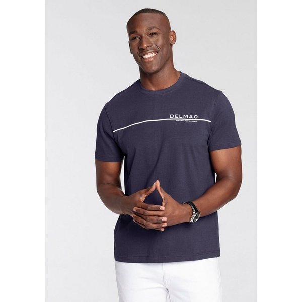 DELMAO Rundhalsshirt Kurzarm, mit coolem Print, Rundhalsausschnitt, aus 100% Baumwolle