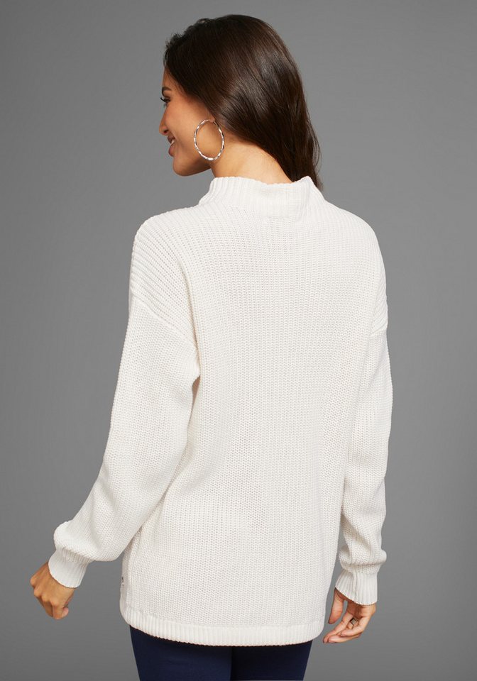 DELMAO Stehkragenpullover mit verstellbarem Saum durch Bindeband – Bild 4 von 5