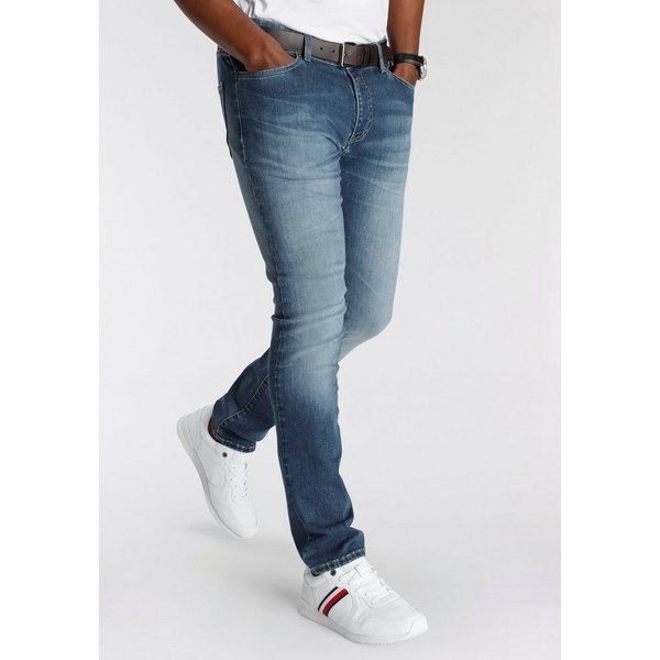DELMAO Stretch-Jeans "Reed" gerader Beinschnitt, Used-Look-Waschung, niedrige Leibhöhe