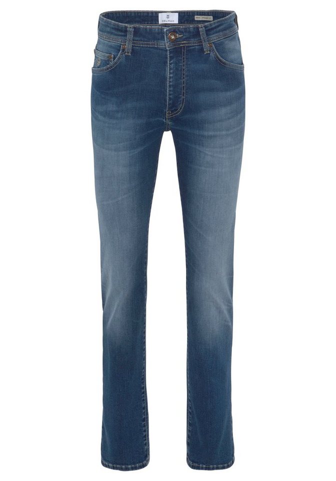 DELMAO Stretch-Jeans "Reed" gerader Beinschnitt, Used-Look-Waschung, niedrige Leibhöhe – Bild 5 von 5