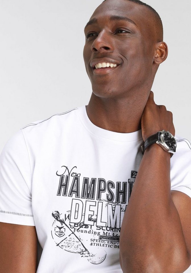 DELMAO T-Shirt Kurzarm, lässige Passform, mit stylischem Print, Rundhals – Bild 4 von 5