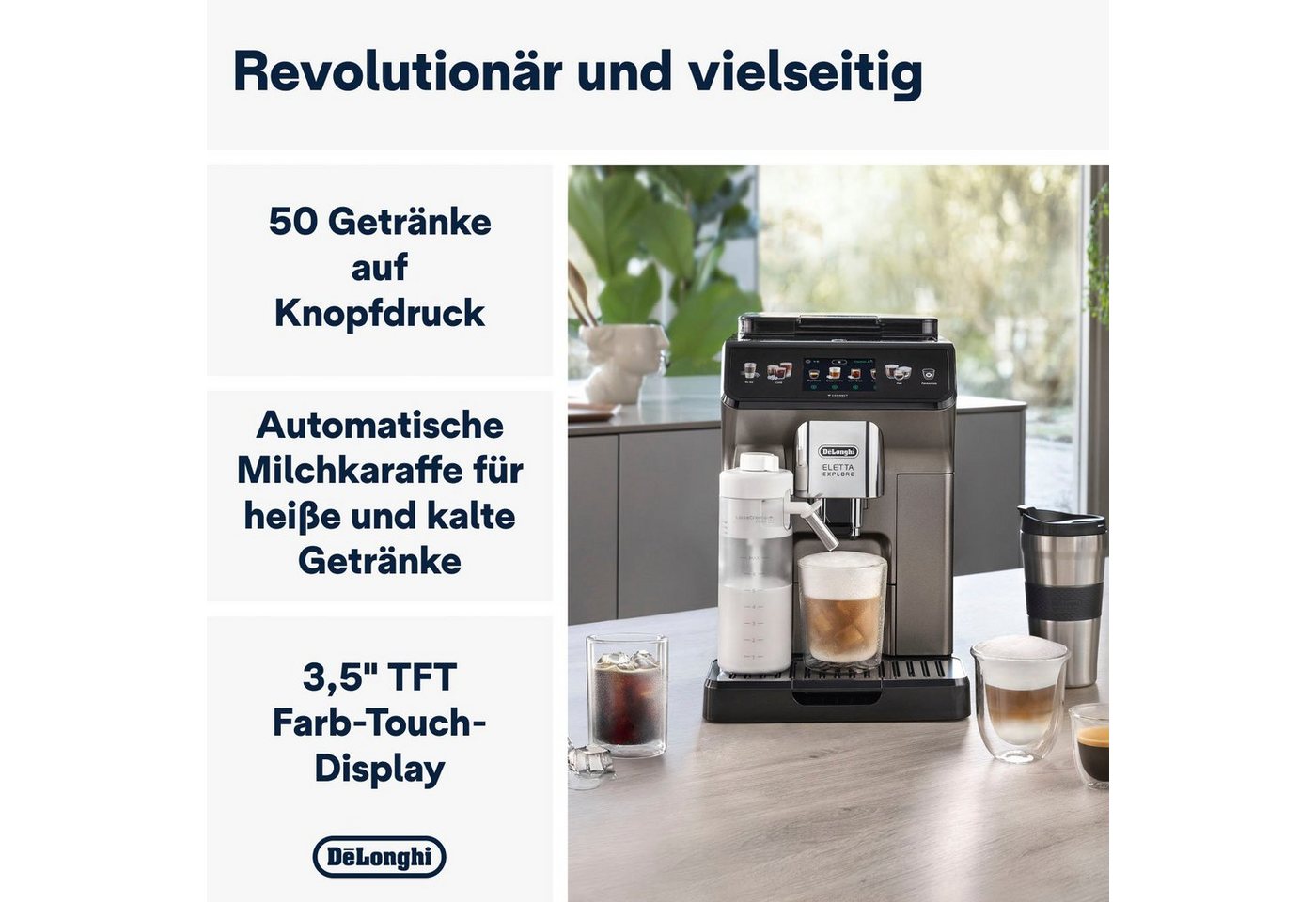 De'Longhi Kaffeevollautomat Eletta Explore Cold Brew ECAM450.86.T - 100 Rezepte (App), heiß & kalt, Cold Brew in unter 5 Minuten inkl. 3,5" Touch-Display & To-G – Bild 2 von 5