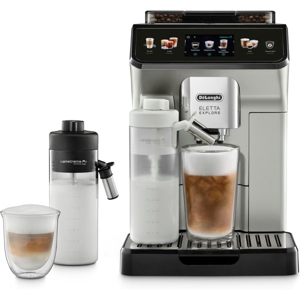 De'Longhi Kaffeevollautomat Eletta Explore ECAM450.55.S - 40 Rezepte, heißer & kalter Milchschaum, 3,5" Touch-Display, herausnehmbare Brühgruppe, einstellbarer 