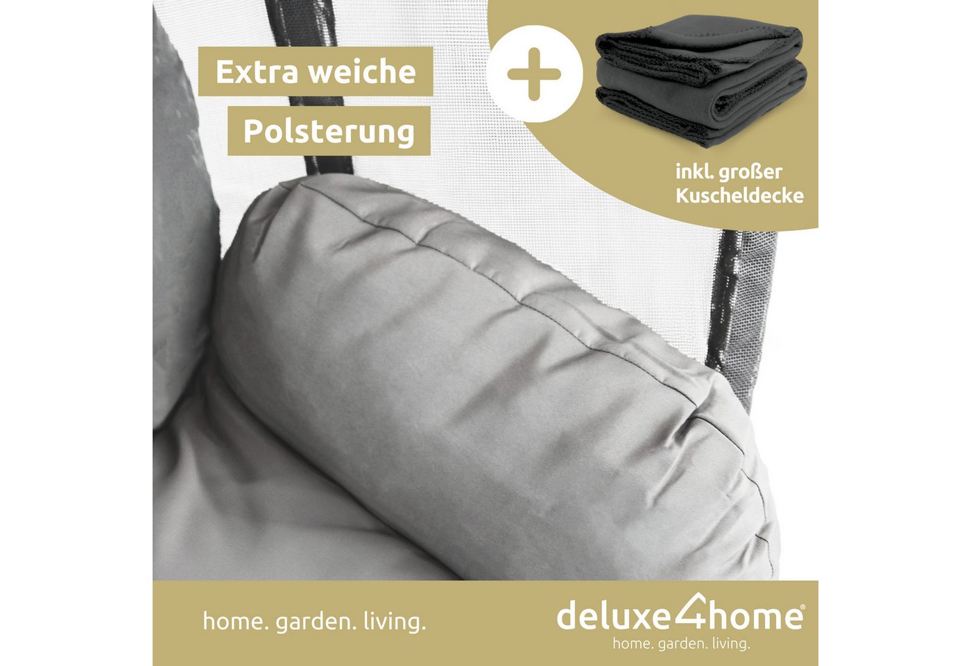 deluxe4home Hängesessel Hängekorb mit Gestell I Terrassenschaukel Hängeschaukel, inkl. Polster und Kuscheldecke – Bild 5 von 5