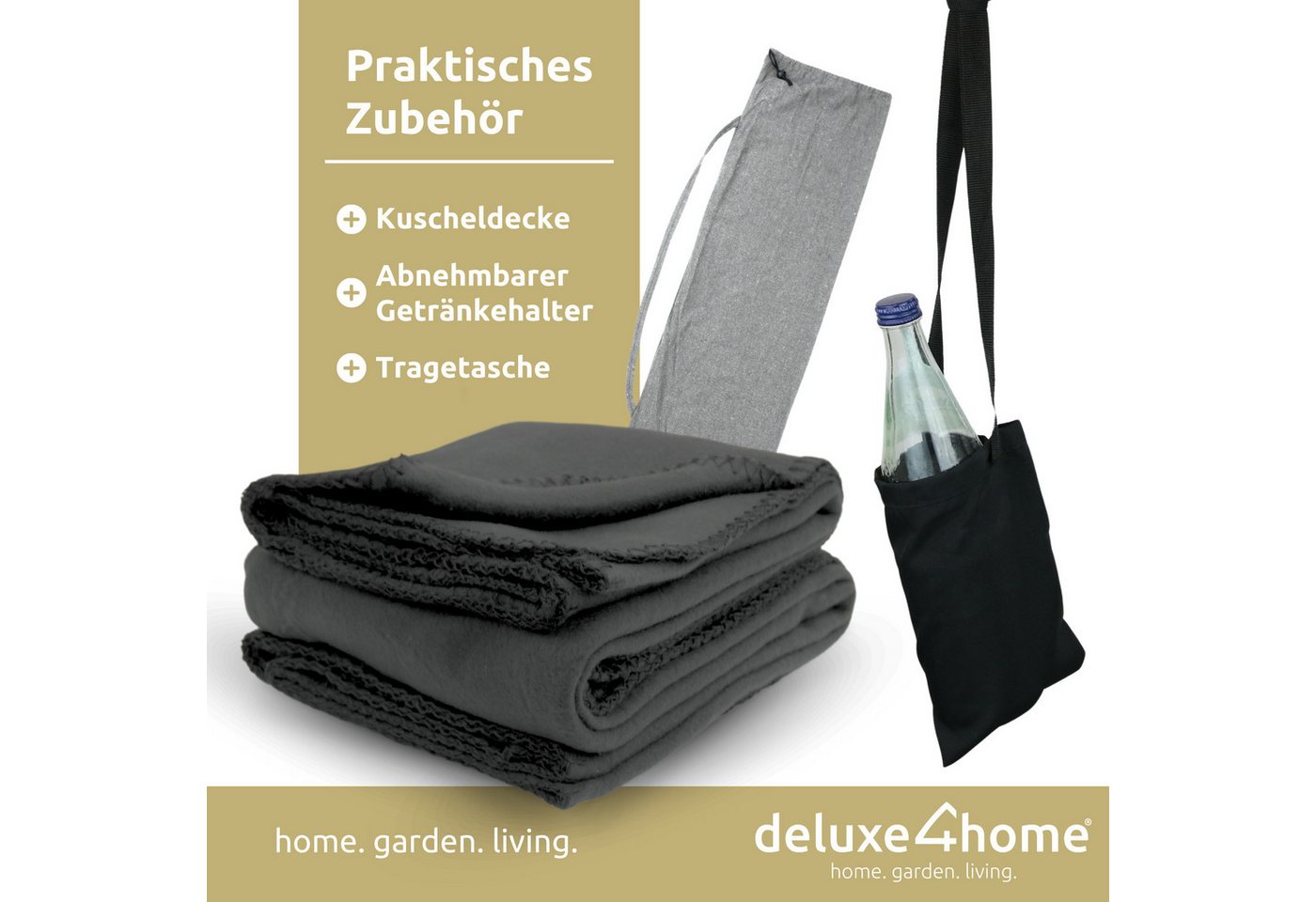 deluxe4home Hängesessel Hängeschaukel, Deckenschaukel Indoor & Outdoor I, inkl. Kissen, Kuscheldecke & Getränkehalter – Bild 5 von 5
