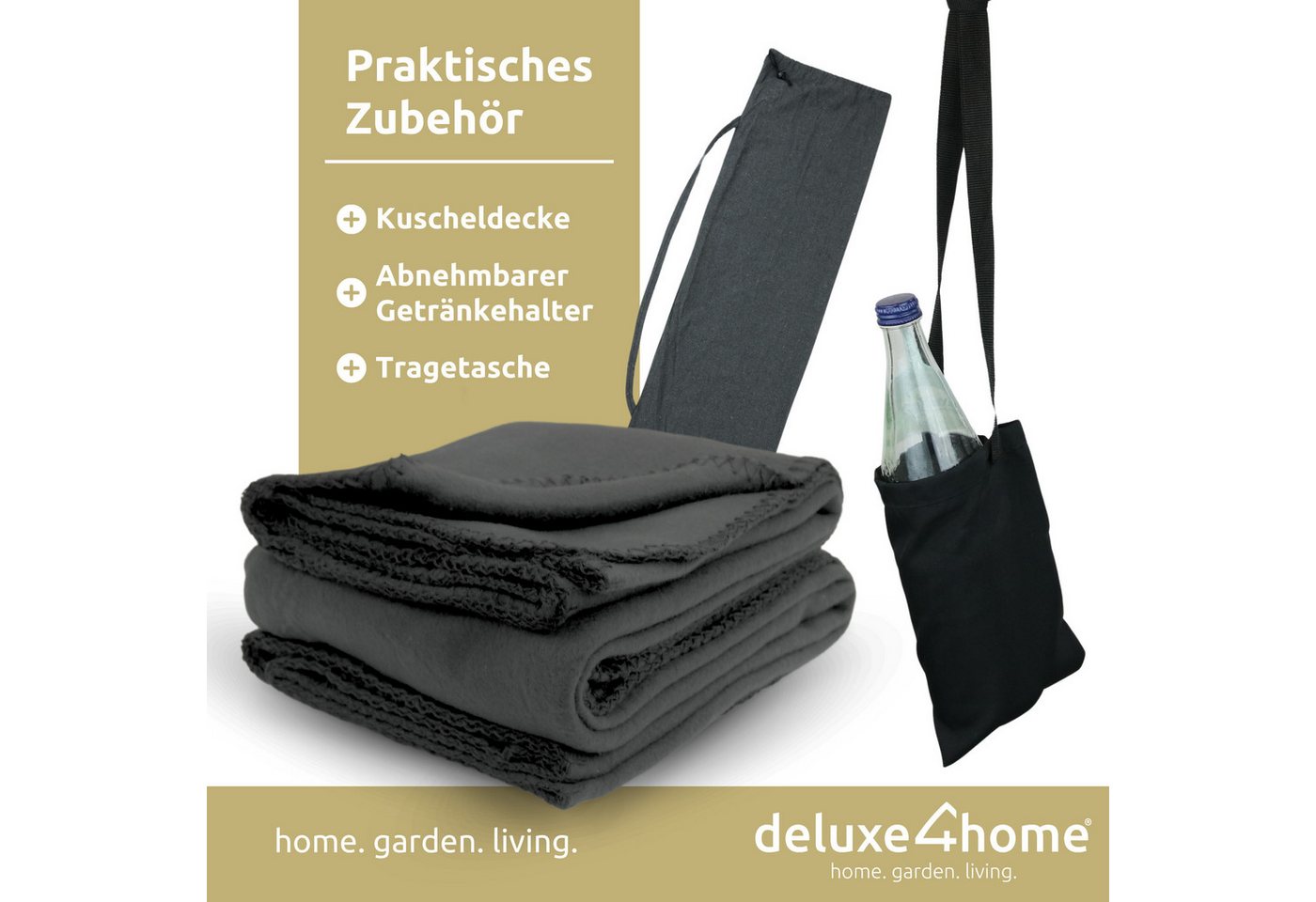 deluxe4home Hängesessel Hängeschaukel, Deckenschaukel Indoor & Outdoor I, inkl. Kissen, Kuscheldecke & Getränkehalter – Bild 5 von 5
