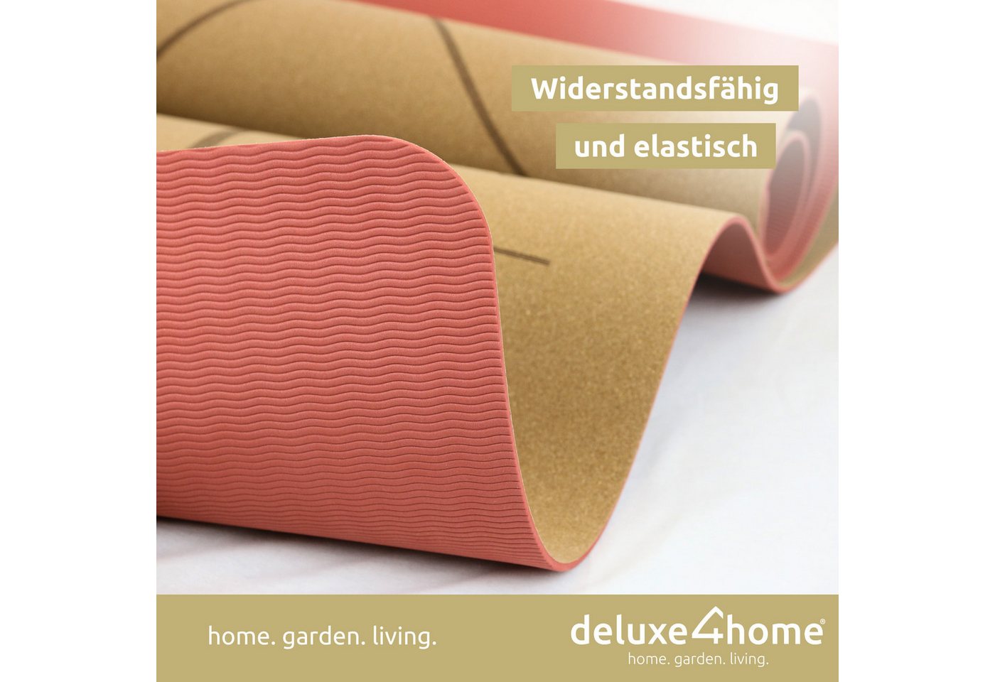 deluxe4home Yogamatte Gymnastikmatte Kork mit Ausrichtungslinien I Turnmatte Fitness Matte, inkl. Tragegurt – Bild 5 von 5