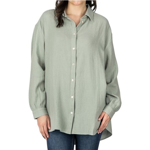 DENIMFY Hemdbluse Damen Bluse DFMathilda Oversized Fit Basic Musselin Hemd aus 100% Baumwolle