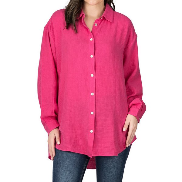 DENIMFY Hemdbluse Damen Bluse DFMathilda Oversized Fit Basic Musselin Hemd aus 100% Baumwolle