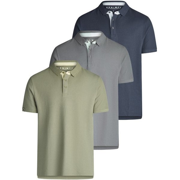DENIMFY Poloshirt Herren Polohemd DFRay 3er Pack Regular Fit (Vorteilspack, 3-tlg) Basic Sommer Shirt aus 100% Baumwolle