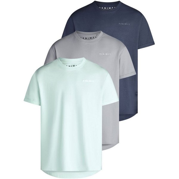 DENIMFY T-Shirt Herren Basic Shirt DFDiego 3er Set Regular Fit (Vorteilspack, 3-tlg) Kurzarm Tee Shirt mit Rundhalsausschnitt aus 100% Baumwolle