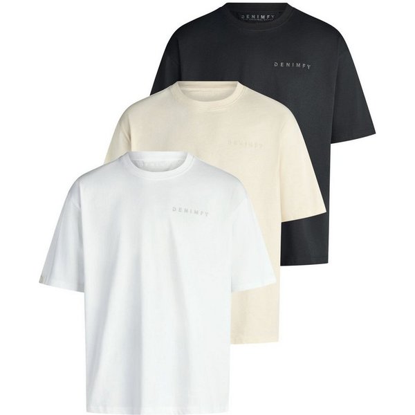 DENIMFY T-Shirt Herren Basic Shirt DFTed 3er Set Pack Relaxed Fit (Vorteilspack, 3-tlg) Kurzarm Tee Shirt mit Rundhalsausschnitt aus 100% Baumwolle