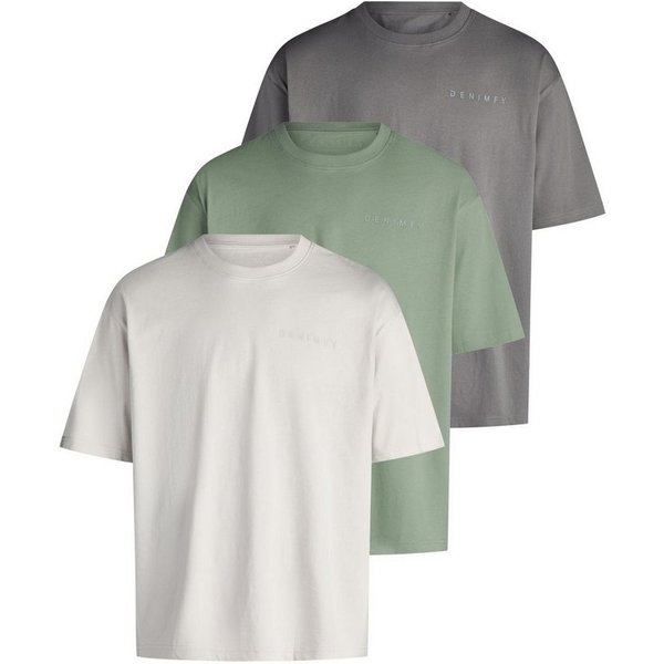 DENIMFY T-Shirt Herren Basic Shirt DFTed 3er Set Pack Relaxed Fit (Vorteilspack, 3-tlg) Kurzarm Tee Shirt mit Rundhalsausschnitt aus 100% Baumwolle