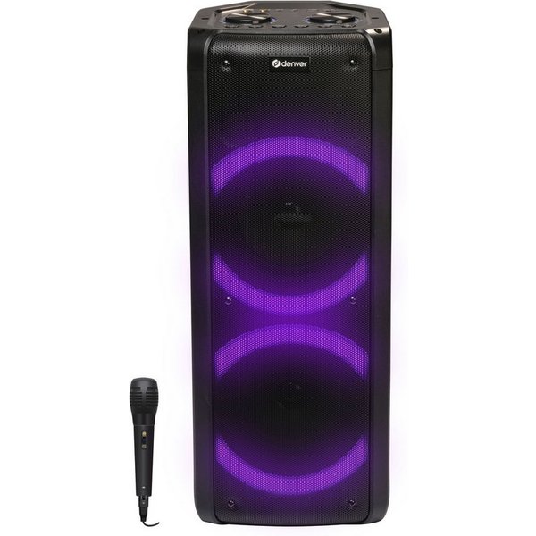 Denver BPS-352 Bluetooth-Speaker 1.0 (Dual Woofer) (Bluetooth, 300 W, Karaoke mit 2 Mikrofoneingängen, TWS-Funktion, Lichteffekte (7 Modi)