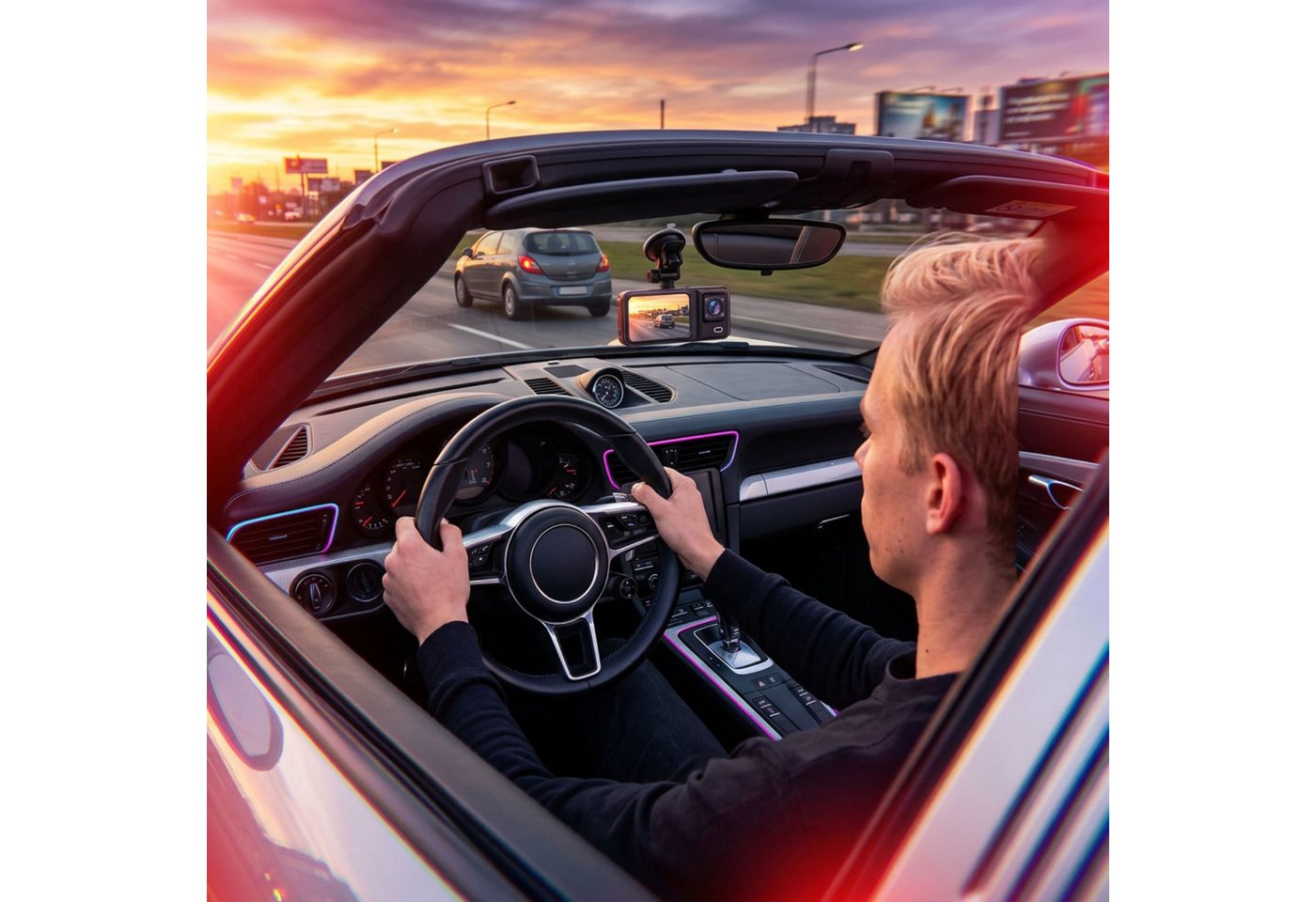 Denver CCT-2500 Dashcam (bis 1080p interpoliert, 1x CCT-2500 Dashcam mit Saugnapfhalterung und 12V Auto Adapter, G-Sensor zum automatischen Schutz wichtiger Auf – Bild 3 von 5