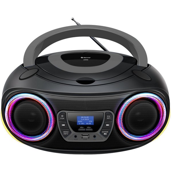 Denver TDB-212GR CD-Player (Bluetooth, DAB+/FM Radio, MP3 via USB,& AUX, Musik Streaming über Bluetooth, CD-Player, Bluetooth, 2 x 18W Output, Batterie- oder Ne