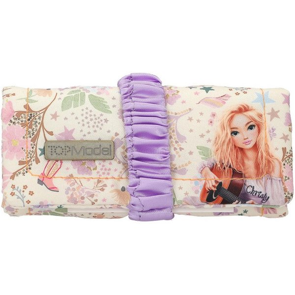 Depesche Federmäppchen TOPModel Cowgirl Roll Schmucketui Lila Creme mit Model Motiv, Blumen Muster, Mäppchen mit gerafftem Band