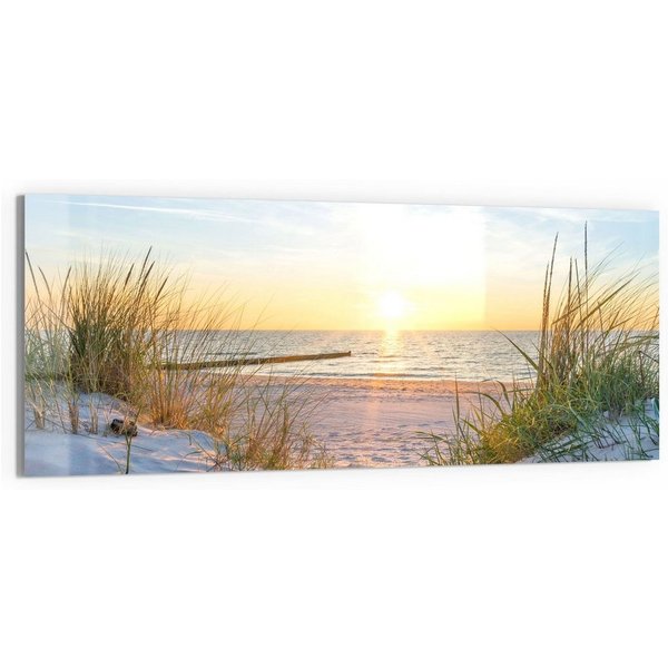 DEQORI Glasbild 'Abendsonne an der Ostsee', 'Abendsonne an der Ostsee', Glas Wandbild Bild schwebend modern