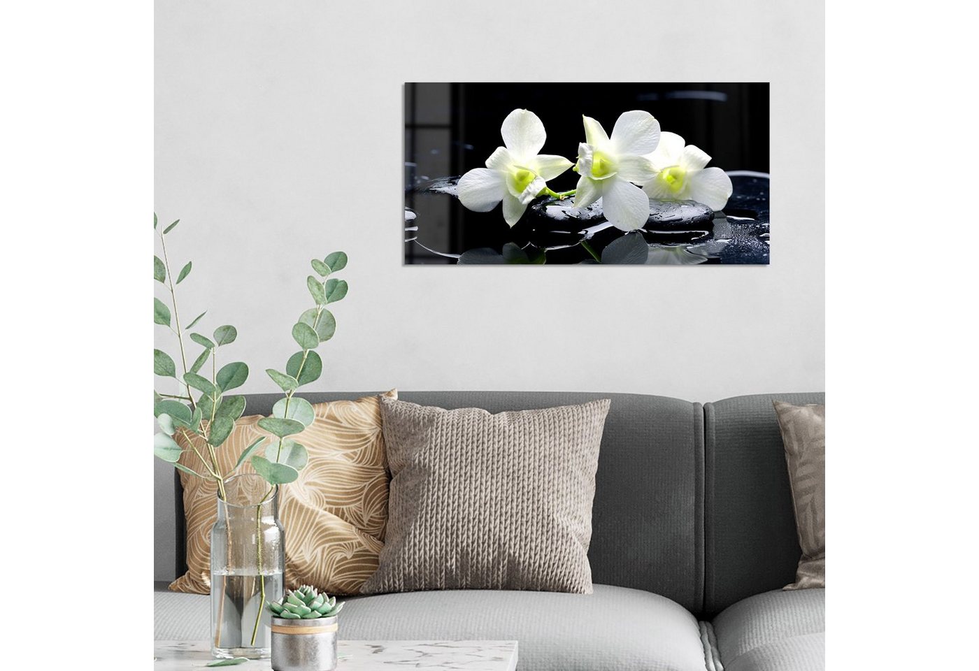 DEQORI Glasbild 'Orchidee mit Zen-Steinen', 'Orchidee mit Zen-Steinen', Glas Wandbild Bild schwebend modern – Bild 3 von 5